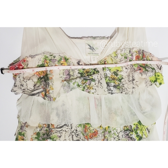 ANTHROPOLOGIE -Weston Wear- Floral Watercolor & Sketch Print Tiered Ruffle Top - Picture 9 of 10